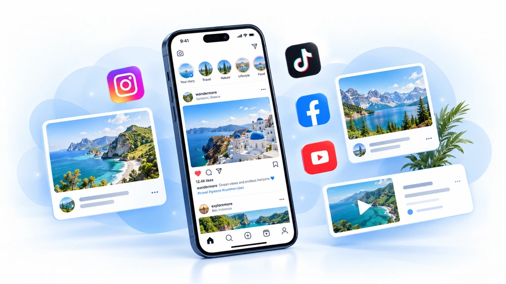 Ilustración de publicaciones y contenido en redes sociales